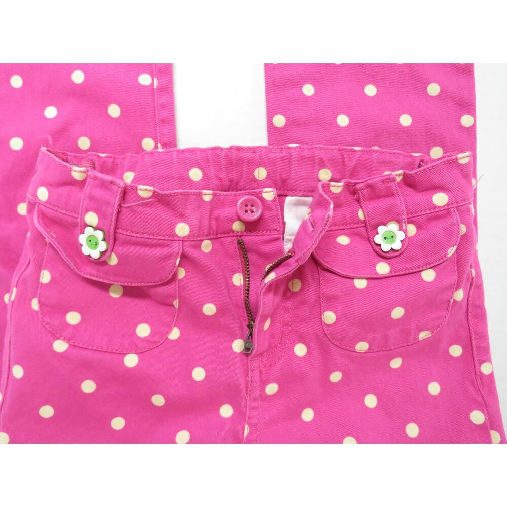 Gymboree Girls 7 Cotton Pink Polka Dot Pants Adjustable Waist Flower Buttons